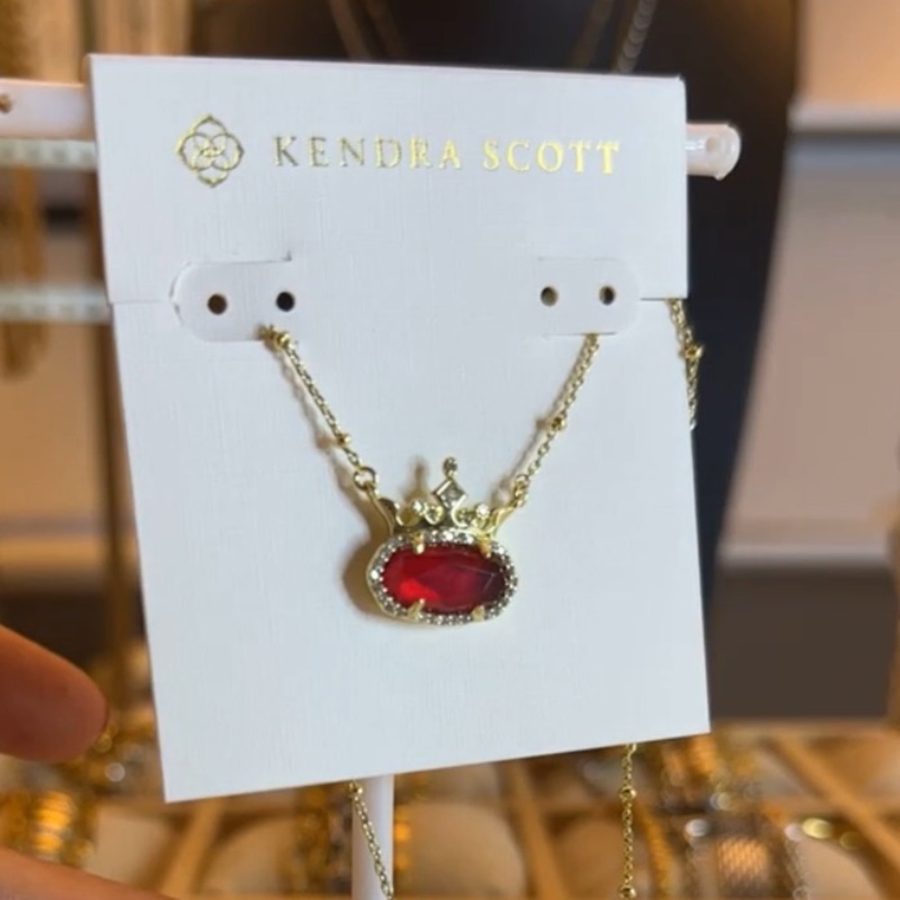 Kendra Scott Gold Necklace with Red Gemstone Disney Elisa princess NEW